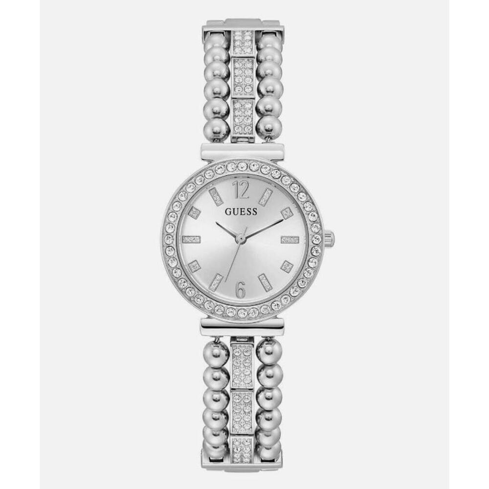 GUESS Ladies Dress Ball & Crystal 30mm Watch – Silver-Tone